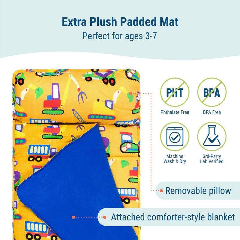 Wildkin Kids Original Nap Mat â€“ Cozy Kids Sleep Mat with Pillow, Ideal for School & Travel - Under Construction - Image 3